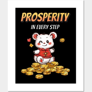 Prosperity's Golden Path: Hand-Drawn Chinese Character Cartoon Posters and Art